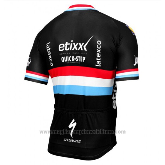 2017 Abbigliamento Ciclismo Etixx Quick Step Campione Lussemburgo Nero Manica Corta e Salopette